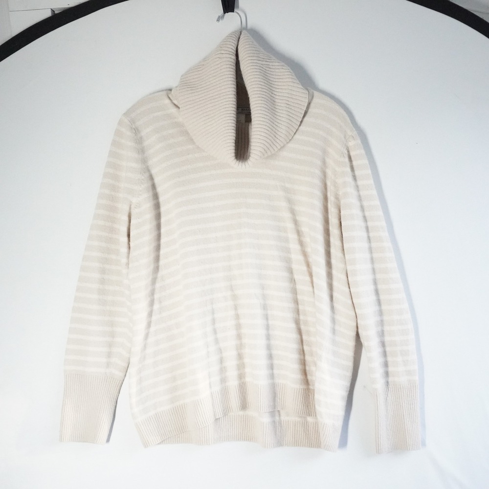 Alberto Makali Womens Striped Cowl Neck Wool Angora‎ Blend Sweater Beige XL